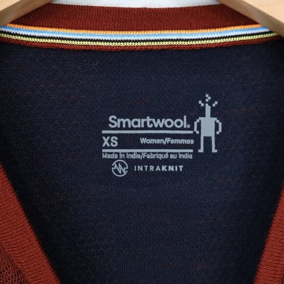 Smartwool Women's Intraknit Thermal Merino Base Layer Crewneck Brown/Navy XS NWT - Picture 3 of 8